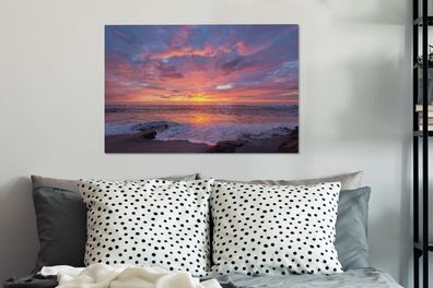 Leinwandbilder - 90x60 cm - Strand - Meer - Sonnenuntergang (Gr. 90x60 cm)