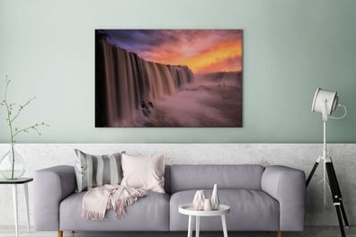 Leinwandbilder - 120x80 cm - Wasserfall - Sonnenuntergang - Natur (Gr. 120x80 cm)