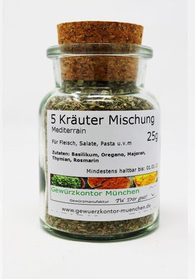 Mediterrane 5 Kräuter Mischung 25g im Glas