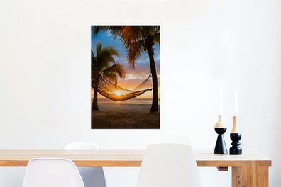Glasbilder - 60x90 cm - Hängematte am Karibikstrand (Gr. 60x90 cm)