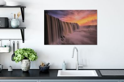 Leinwandbilder - 90x60 cm - Wasserfall - Sonnenuntergang - Natur (Gr. 90x60 cm)