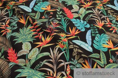 Stoff Polyester schwarz Dschungel Paradiesvogelblume wasserabweisend outdoor