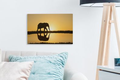 Leinwandbilder - 30x20 cm - Silhouette eines Elefanten bei Sonnenuntergang