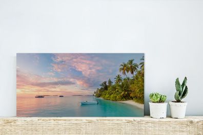 Glasbilder - 40x20 cm - Tropisch - Sonnenuntergang - Boote (Gr. 40x20 cm)