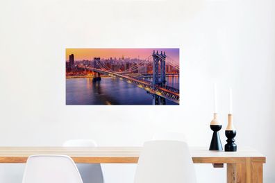 Glasbilder - 120x60 cm - New York - Brooklyn-Brücke - Rosa (Gr. 120x60 cm)