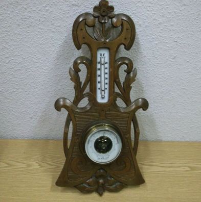 Jugendstil Wetterstation Hamburg Thermometer Barometer Holz Handarbeit Antik