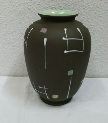 50er 60er Vase Keramik braun handgemalte Musterung Germany 50s 60s Vintage