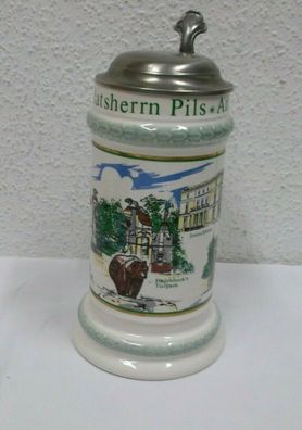Jahreskrug Ratsherrn Pils Anno 1990 Bier Seidel Humpen bekannte Hamburg Motive