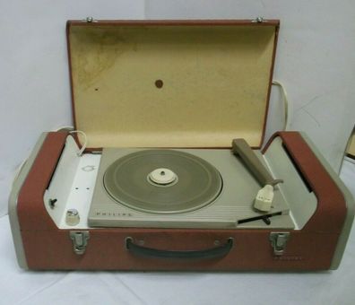50er 60er Philips Plattenspieler im Koffer mit Lautsprecher 50s 60s