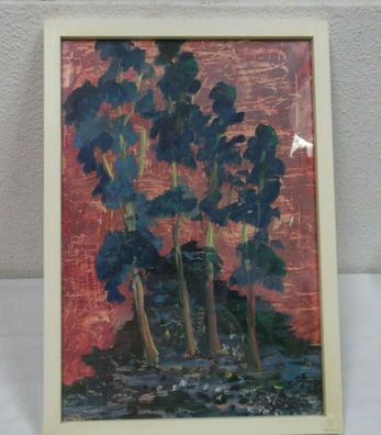 Gemälde Bild abstrakt Bäume Wald Aquarell Tusche Holzrahmen 53x37 (Gr. 53x37)