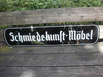 Original 50er Jahre Werbeschild Schmiedekunst-Möbel aus Glas Werbung Schild