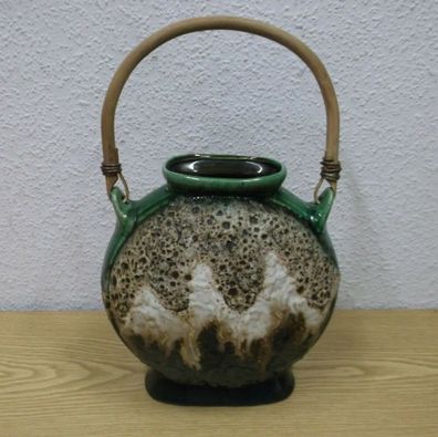 70er Vase Keramik mit Henkel Korb Erdtöne Keramikstempel 95/23 Vintage 70s