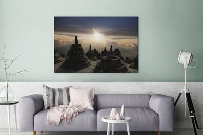 Leinwandbilder - 120x80 cm - Borobudur bei Sonnenuntergang (Gr. 120x80 cm)