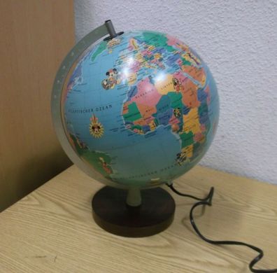 70er Disney Micky Maus Scan Globe Leuchtglobus Dänemark Erdkugel Welt Vintage