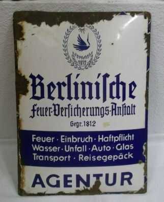Antik Emailleschild Berlinische Feuer-Versicherungsanstalt gewölbt 50x36 cm