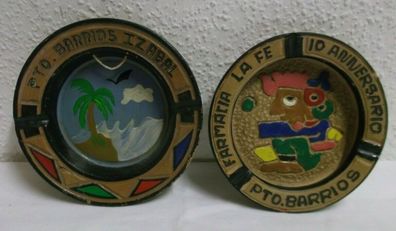2 Aschenbecher Puerto Barrios Guatemala Ton Handarbeit Handwerkskunst Folklore