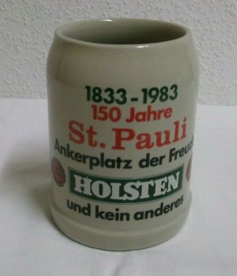 80er Bierkrug Humpen Seidel Holsten 150 Jahre St. Pauli 1833-1983 Steingut 80s