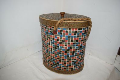Nähkorb Wollkorb tragbar Korb zur Aufbewahrung original 50s rare Mosaik v