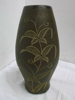 60er 70er Vase Ton Handgeritzt braun Bodenvase 60s 70s