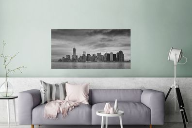 Glasbilder - 160x80 cm - Manhattan New York in schwarz und weiß (Gr. 160x80 cm)