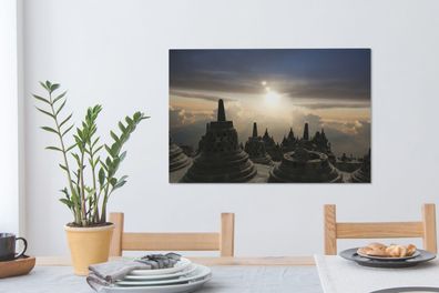 Leinwandbilder - 60x40 cm - Borobudur bei Sonnenuntergang (Gr. 60x40 cm)