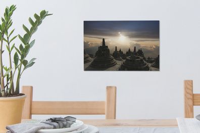 Leinwandbilder - 30x20 cm - Borobudur bei Sonnenuntergang (Gr. 30x20 cm)