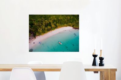Glasbilder - 80x60 cm - Tropisch - Insel - Boot (Gr. 80x60 cm)