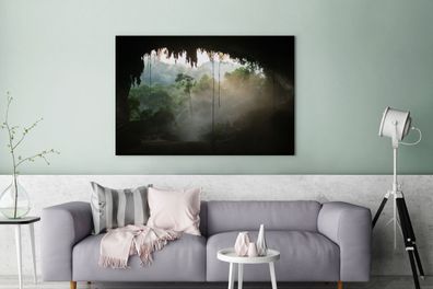 Leinwandbilder - 120x80 cm - Natürliche Höhle im Regenwald von Malaysia