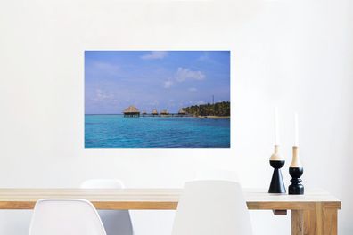 Glasbilder - 90x60 cm - Blick auf die Hütten am Glover's Reef in Belize