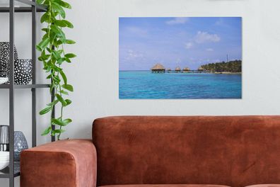 Leinwandbilder - 90x60 cm - Blick auf die Hütten am Glover's Reef in Belize