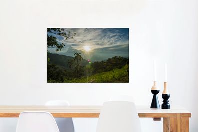 Leinwandbilder - 90x60 cm - Glühende Sonne strahlt auf Perus dichte Regenwälder