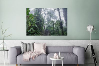 Glasbilder - 120x80 cm - Eine Treppe durch den nebligen tropischen Regenwald von Cost