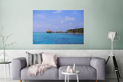 Glasbilder - 120x80 cm - Blick auf die Hütten am Glover's Reef in Belize