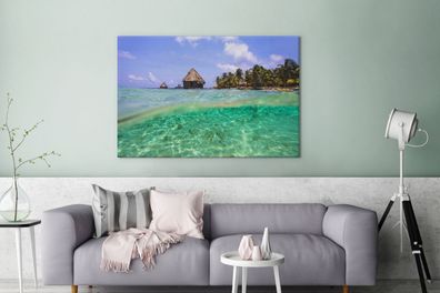 Leinwandbilder - 120x80 cm - Atemberaubend blaues Meer am Glover's Reef in Belize
