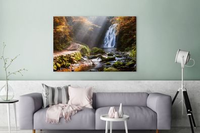 Leinwandbilder - 140x90 cm - Wasserfall im Herbst (Gr. 140x90 cm)