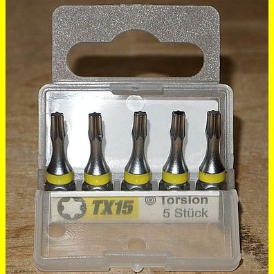5 Stück - S2 Bit gelb 25 mm in Box 1/4" Torx TX15 - Neu !