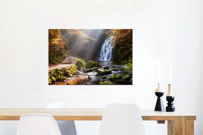 Leinwandbilder - 90x60 cm - Wasserfall im Herbst (Gr. 90x60 cm)