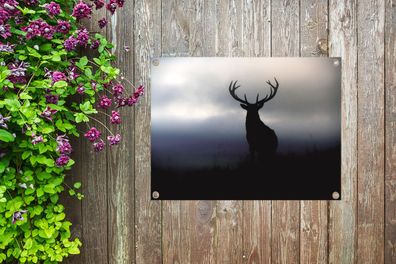 Gartenposter - 40x30 cm - Hirsch - Scherenschnitt - Nebel (Gr. 40x30 cm)