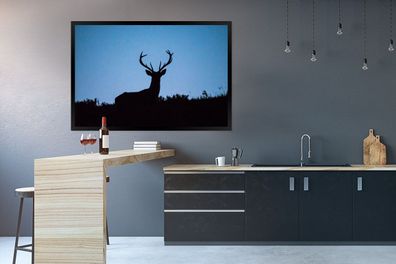 Poster - 120x80 cm - Hirsch - Scherenschnitt - Himmel (Gr. 120x80 cm)