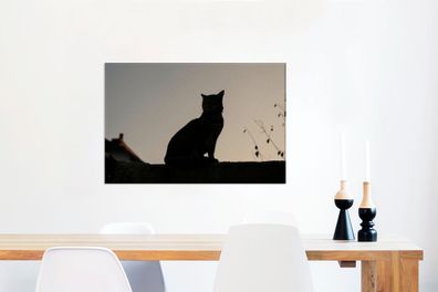 Leinwandbilder - 60x40 cm - Katze - Dunkelheit - Zaun (Gr. 60x40 cm)