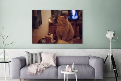 Leinwandbilder - 120x80 cm - Katze - Geburtstag - Kerze (Gr. 120x80 cm)