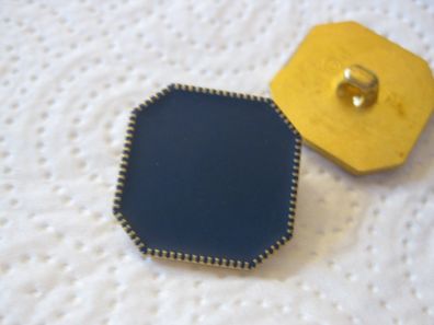 1Kunststoffknopf Knöpfe dunkelblau goldfarbener Rand 25x25x9mm Öse Nr. 4592