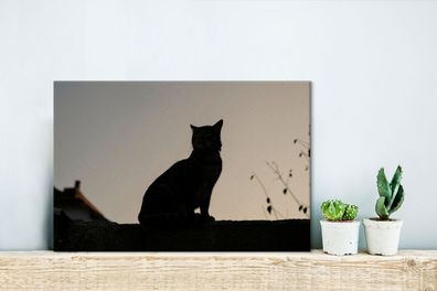 Leinwandbilder - 30x20 cm - Katze - Dunkelheit - Zaun (Gr. 30x20 cm)