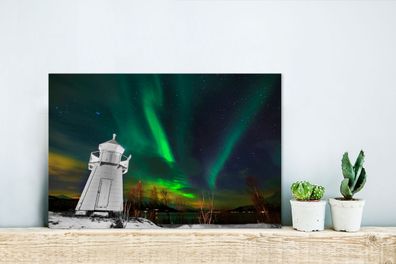 Glasbilder - 30x20 cm - Nordlichter - Leuchtturm - Norwegen (Gr. 30x20 cm)
