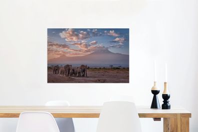 Glasbilder - 90x60 cm - Wandernde Elefanten (Gr. 90x60 cm)