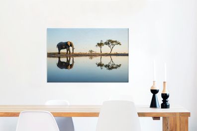 Leinwandbilder - 90x60 cm - Elefant an einem See (Gr. 90x60 cm)