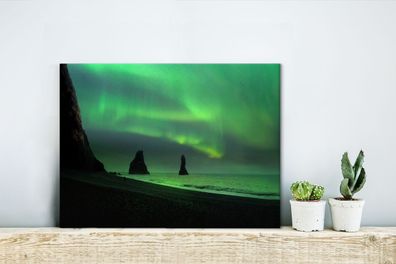 Leinwandbilder - 40x30 cm - Nordlichter - Meer - Island (Gr. 40x30 cm)