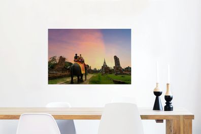 Glasbilder - 60x40 cm - Reiten auf einem Elefanten (Gr. 60x40 cm)