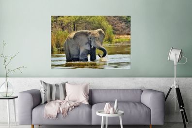 Glasbilder - 120x80 cm - Badender Elefant (Gr. 120x80 cm)