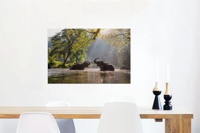 Glasbilder - 90x60 cm - Spielende Elefanten (Gr. 90x60 cm)
